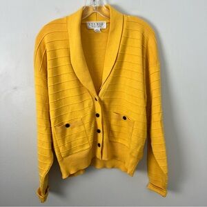 Vintage Academic Collegiate Ribbed Yellow Button-Up Cardigan